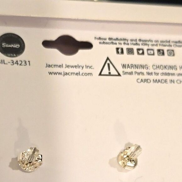 Hello Kitty Fine Silver Plated Logo Studded Crystal Earrings - Picture 9 of 9